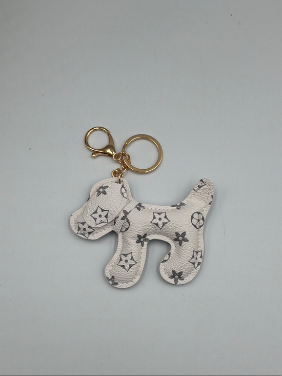 Accessories - Designer Inspired White Puppy Keychain with Gold Hardware